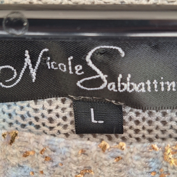 Lightweight Sweater Blue/White/Gold Patterned Women's Top SzL Long Sleeves - Picture 2 of 8